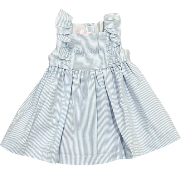 James & Lottie "Big Sister" Blue & White Striped Ruffle Dress 24M NWT